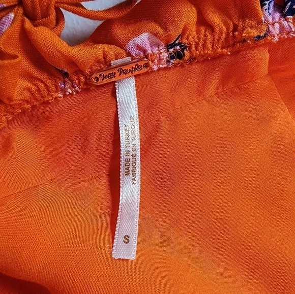Free People Like a Lady Orange Citrus Floral Mini Dress Lace Up Back S NWT - Picture 13 of 16